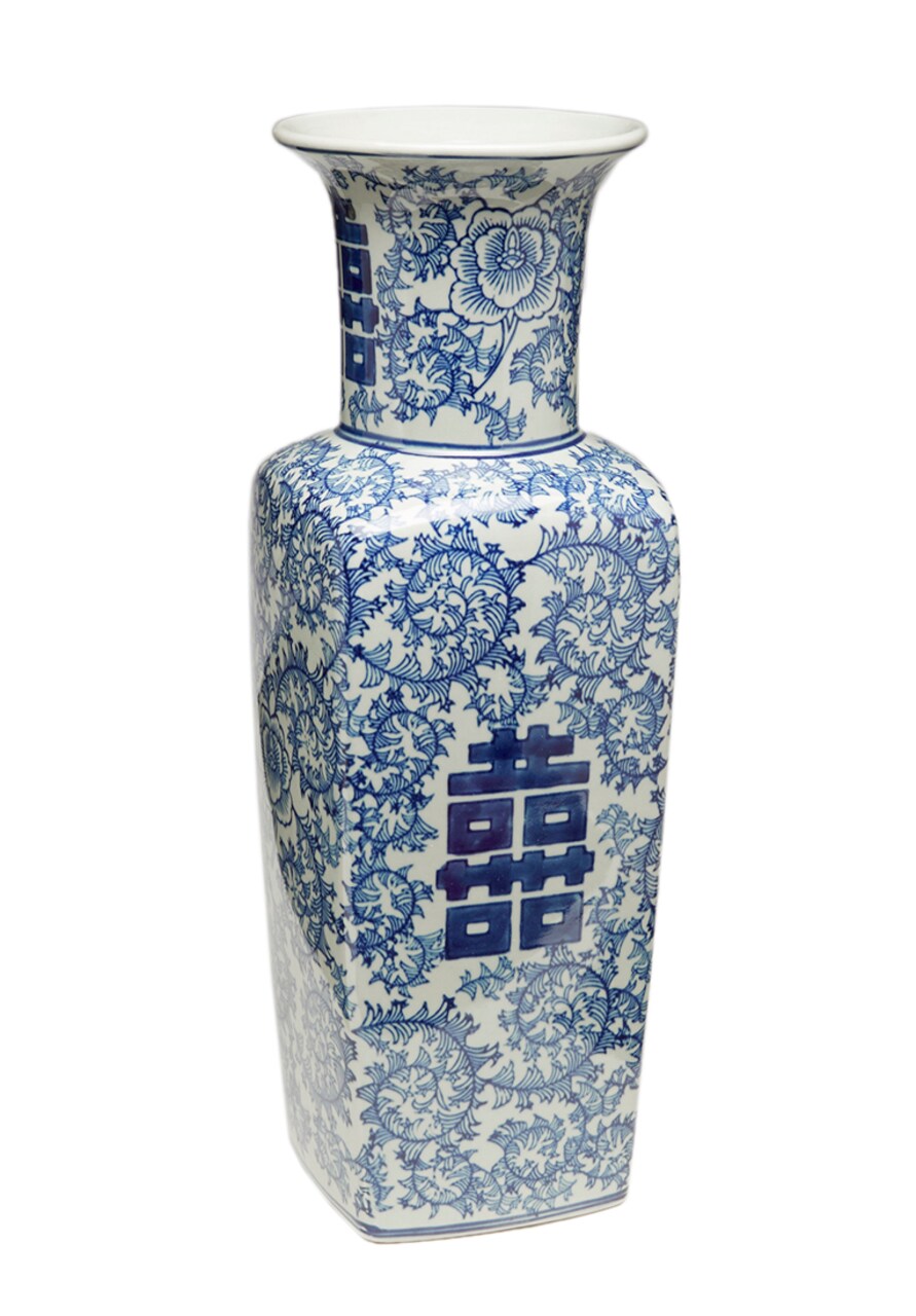 AA Importing 59774 17 Inch Square Antiqued Pale Green And Blue Vase